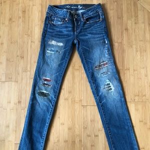 American Eagle Skinny Jeans: Patchwork/plaid